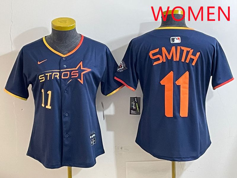 Women Houston Astros #11 Smith Blue three generations Joint Name Nike 2025 MLB Jersey style 6